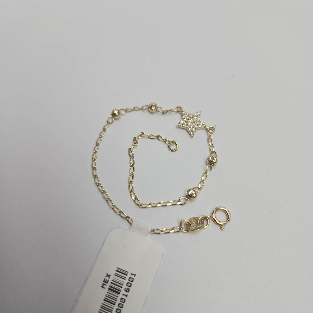 PULSERA ESPECIAL CON ESTRELLA Y CIRCONIAS 14K 18 CM 1.5 GR (NUEVO)