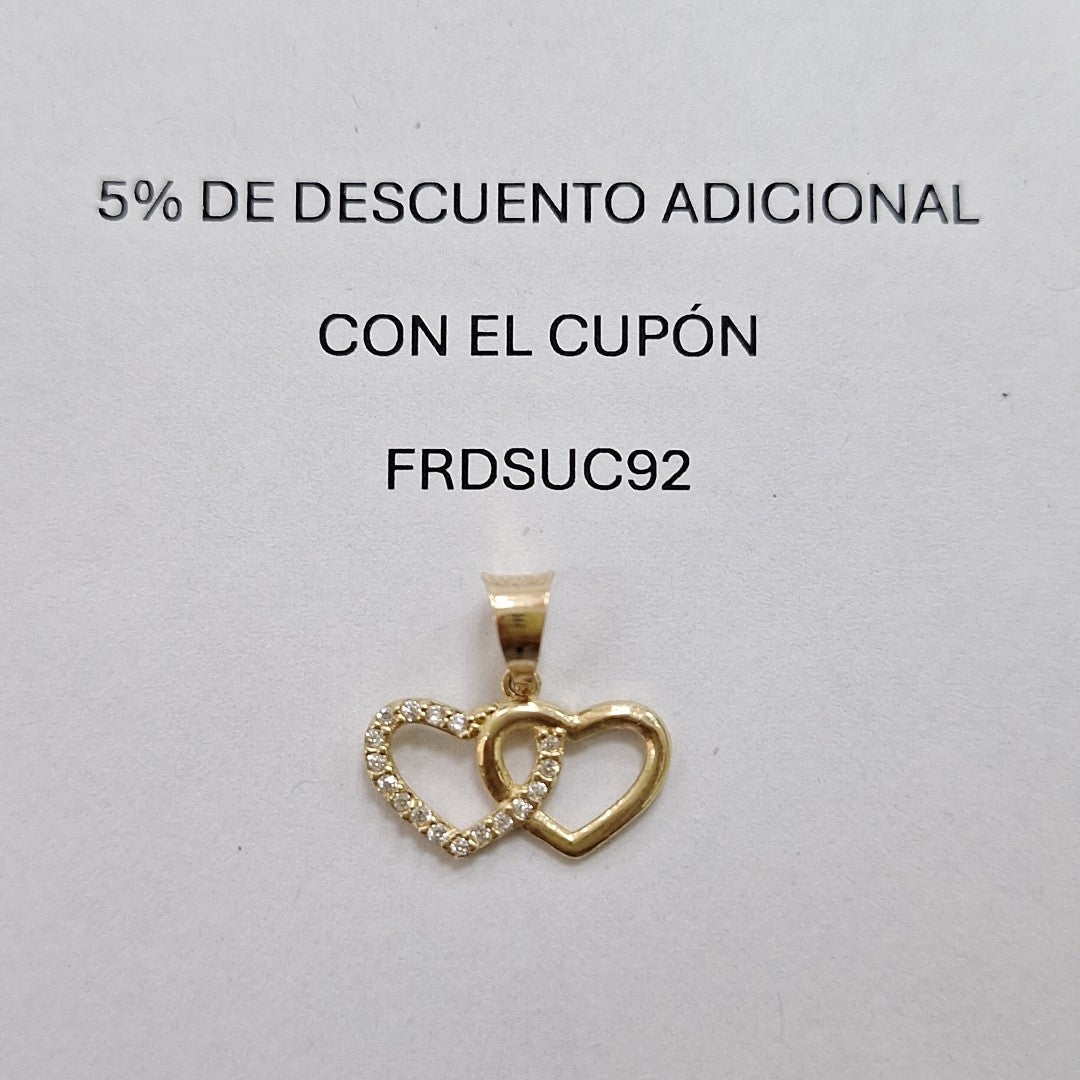 DIJE CORAZONES UNIDOS C CIRCONIAS 14K 0.9 GR (NUEVO)