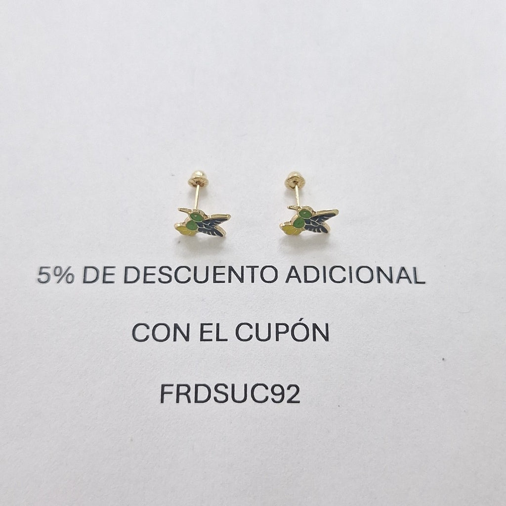BROQUELES BROQUEL FIG COLIBRI ESMALTE VERDE 14K 0.2138 GR (NUEVO)