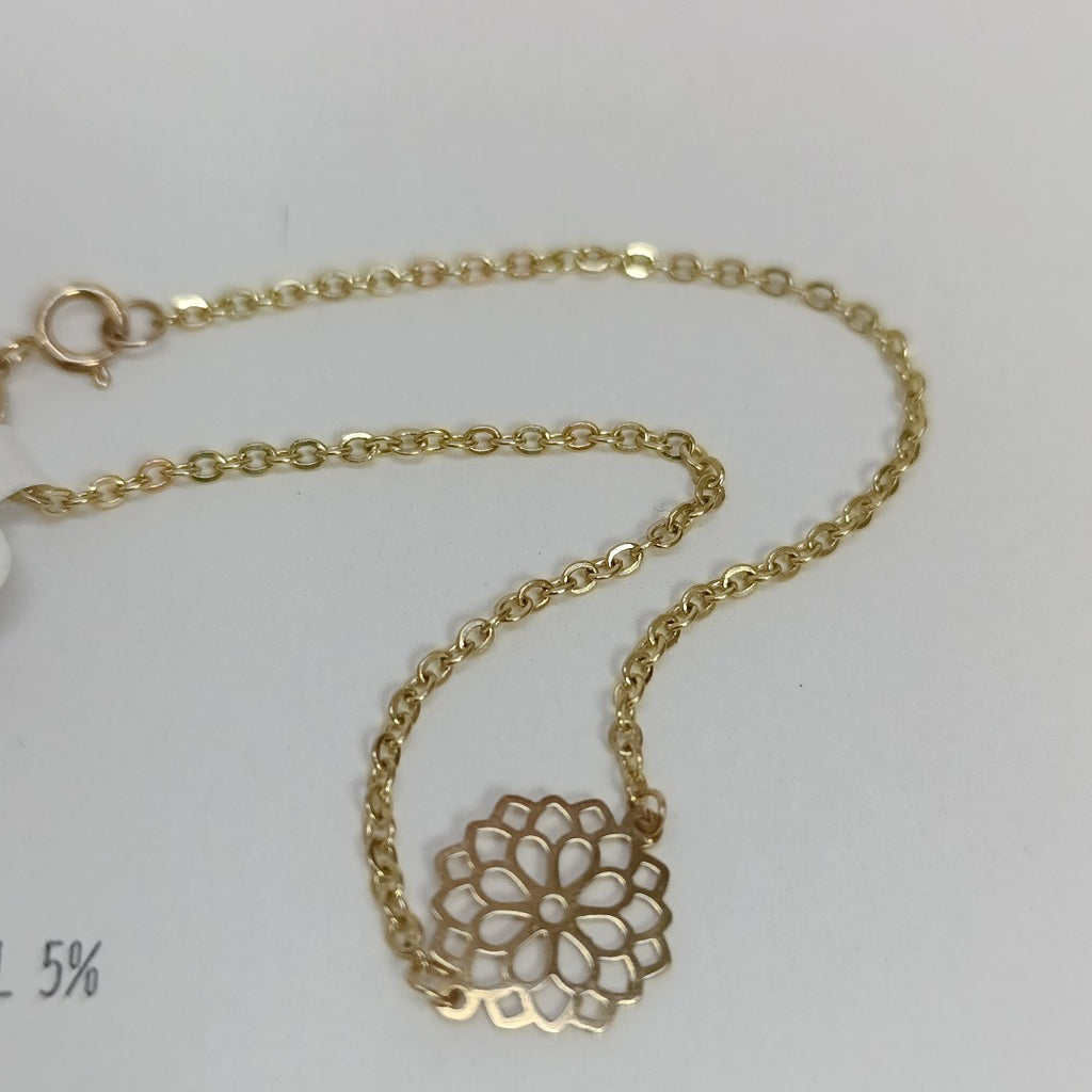 PULSERA TEJIDO ESPECIAL CON MANDALA 14K 18 CM 1.3 GR (NUEVO)