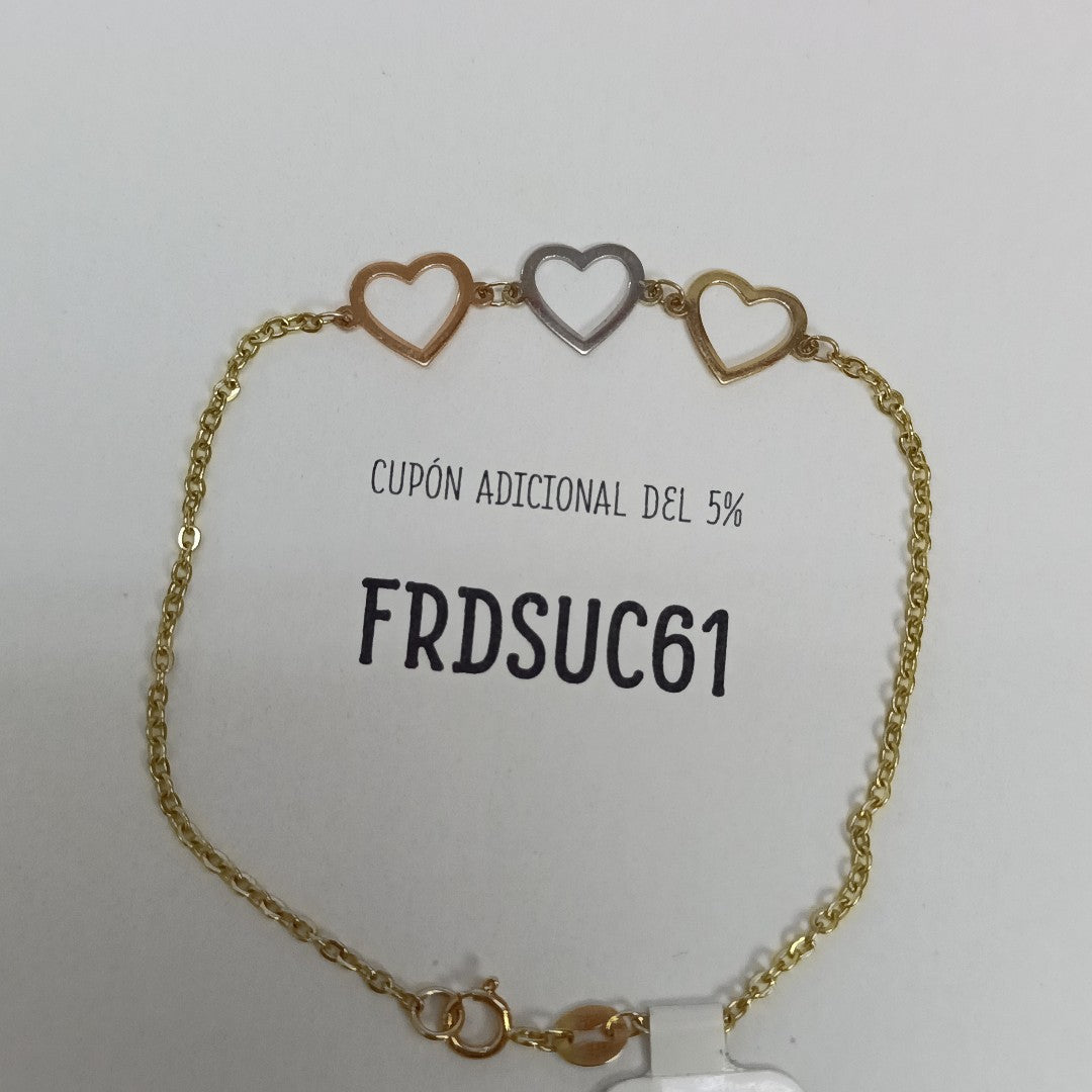 PULSERA ESPECIAL CON CORAZONES 14K 18 CM 1.4 GR (NUEVO)