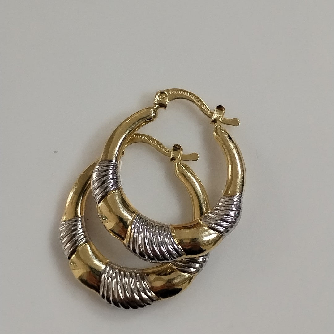 ARETES ARRACADAS HUECAS COMBINADAS 14K 2.5 GR (NUEVO)