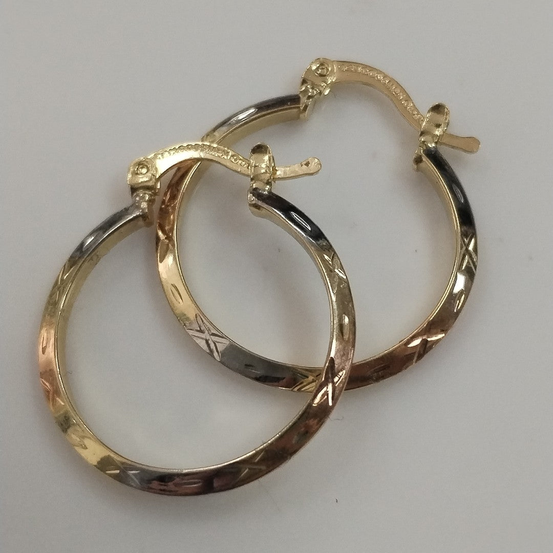ARETES TEJIDO ARRACADAS BISELADAS COMBINADAS 14K 1.4 GR (NUEVO)