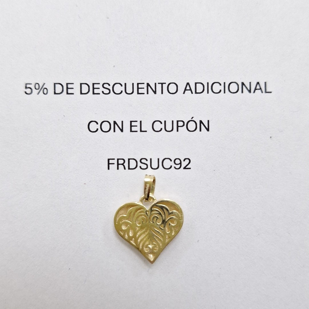 DIJE TEJIDO CORAZON LABRADO COMBINADO 14K 1.2 GR (NUEVO)