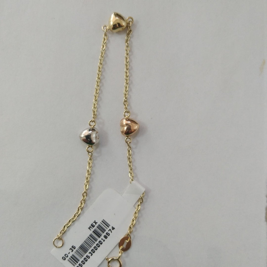 PULSERA ESP CON CORAZONES COMBINADOS 14K 18 CM 1.5 GR (NUEVO)