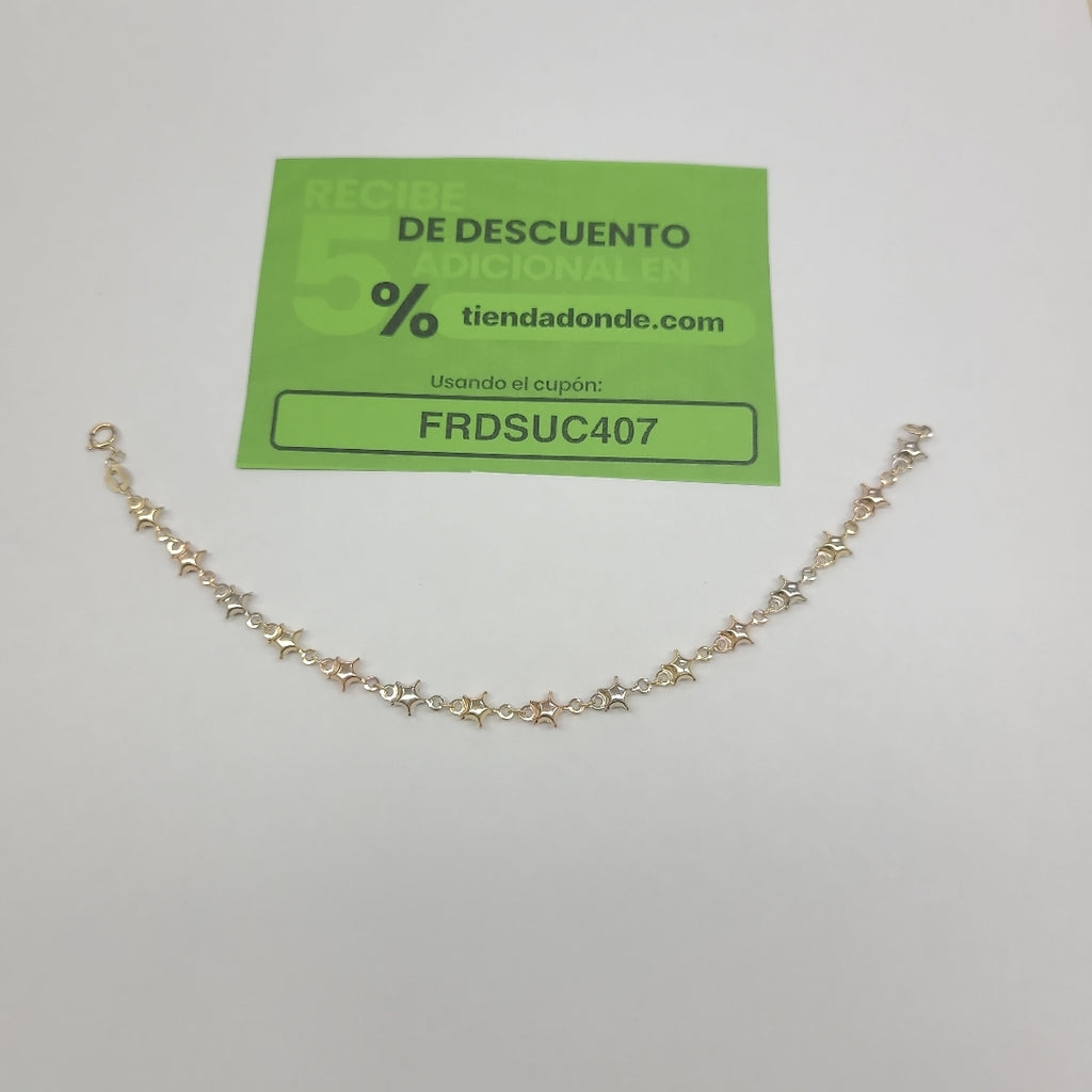 PULSERA TEJIDO ESPECIAL ESTRELLAS COMBINADAS 14K 18 CM 2.2 GR (NUEVO)
