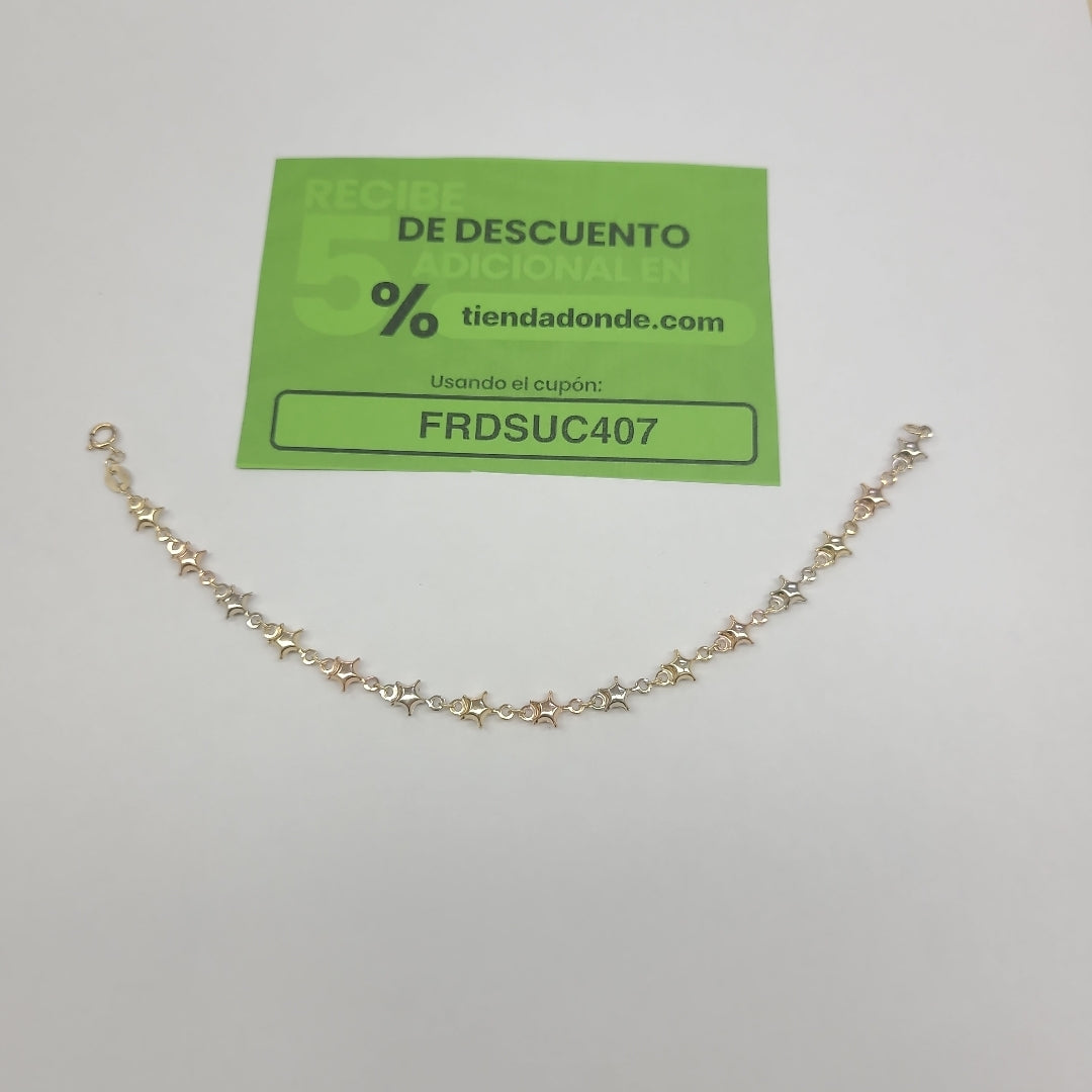 PULSERA TEJIDO ESPECIAL ESTRELLAS COMBINADAS 14K 18 CM 2.2 GR (NUEVO)