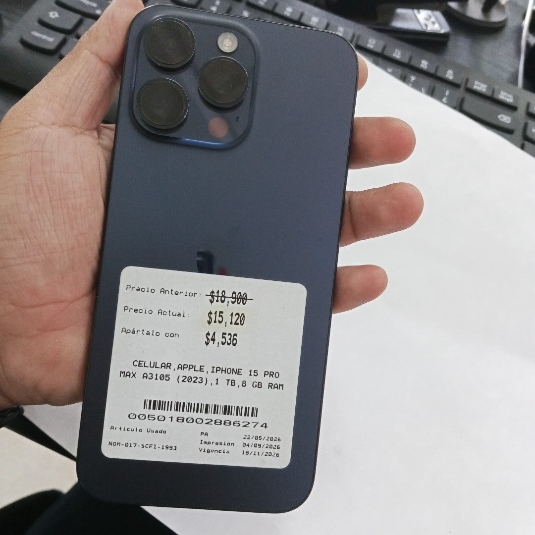 CELULAR APPLE IPHONE 15 PRO MAX A3105 (2023) 1 TB 8 GB RAM (SEMINUEVO)