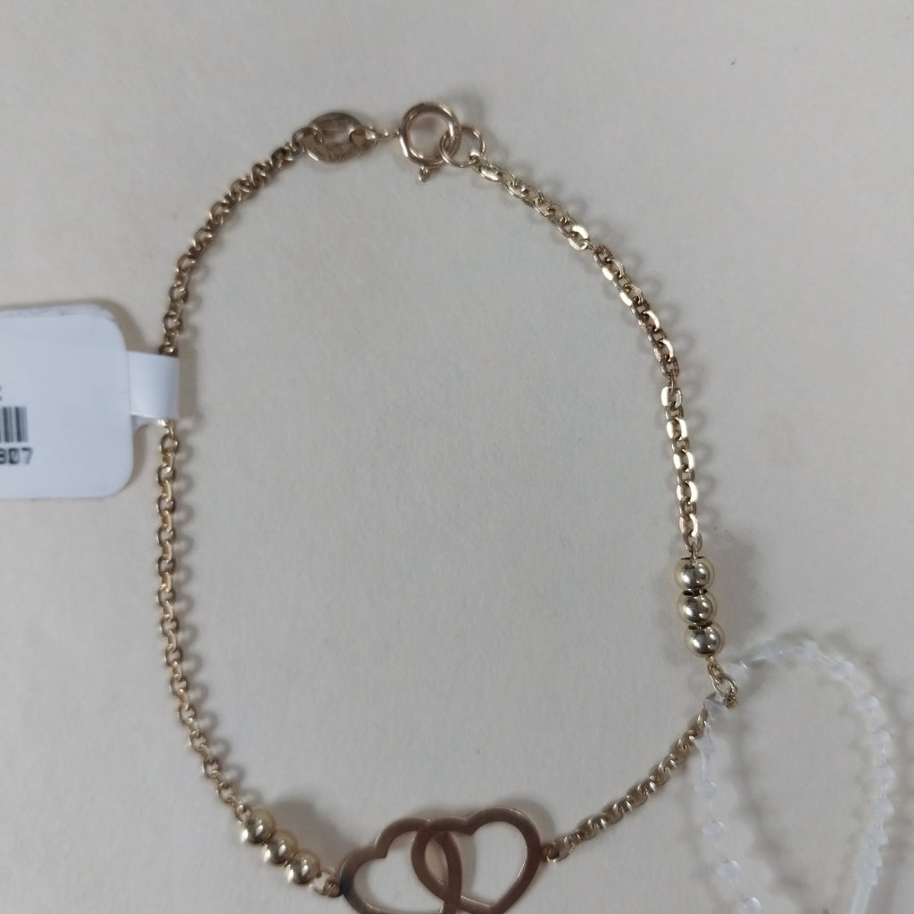 PULSERA TEJIDO ESPECIAL C CORAZONES 14K 18 CM 1.7 GR (NUEVO)