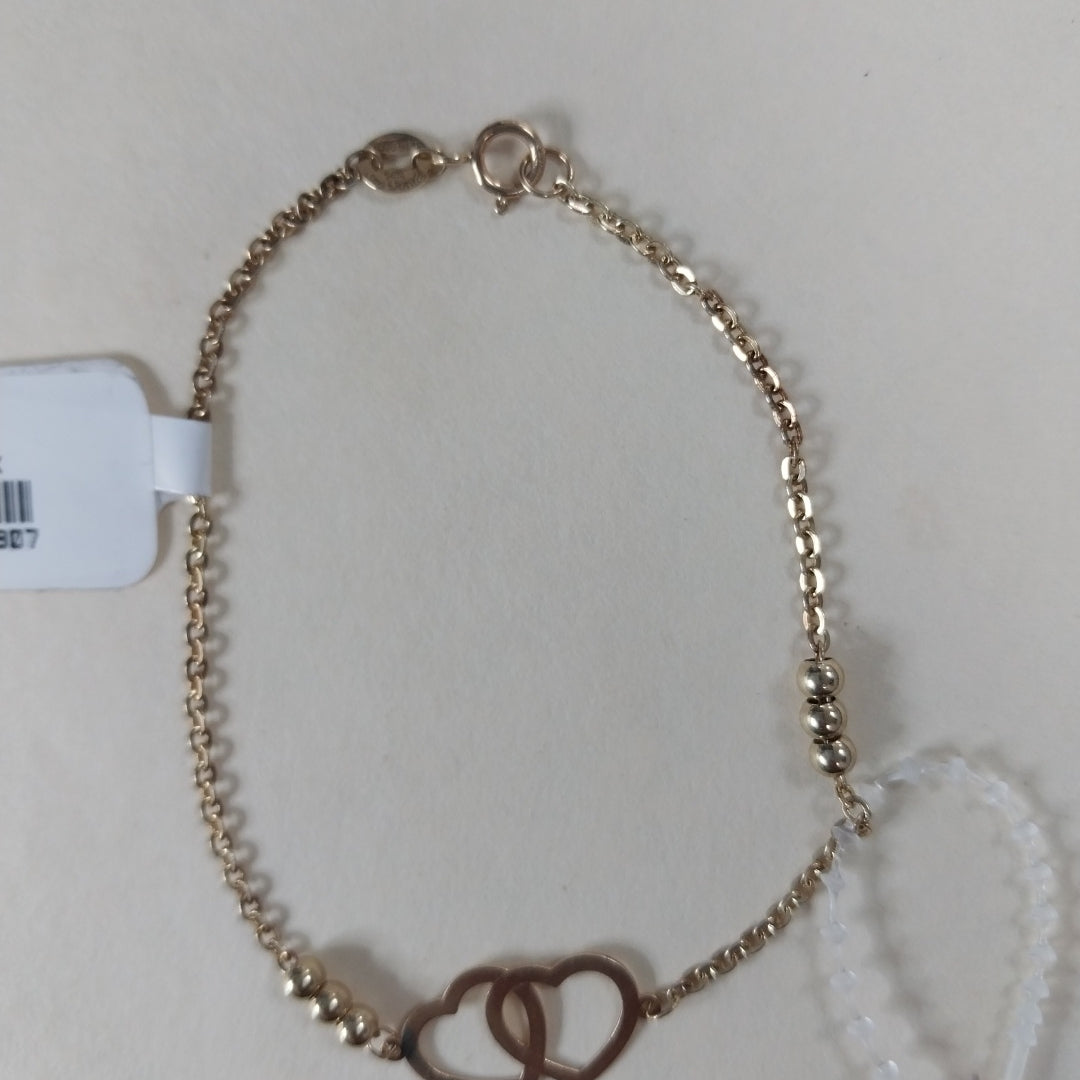 PULSERA TEJIDO ESPECIAL C CORAZONES 14K 18 CM 1.7 GR (NUEVO)