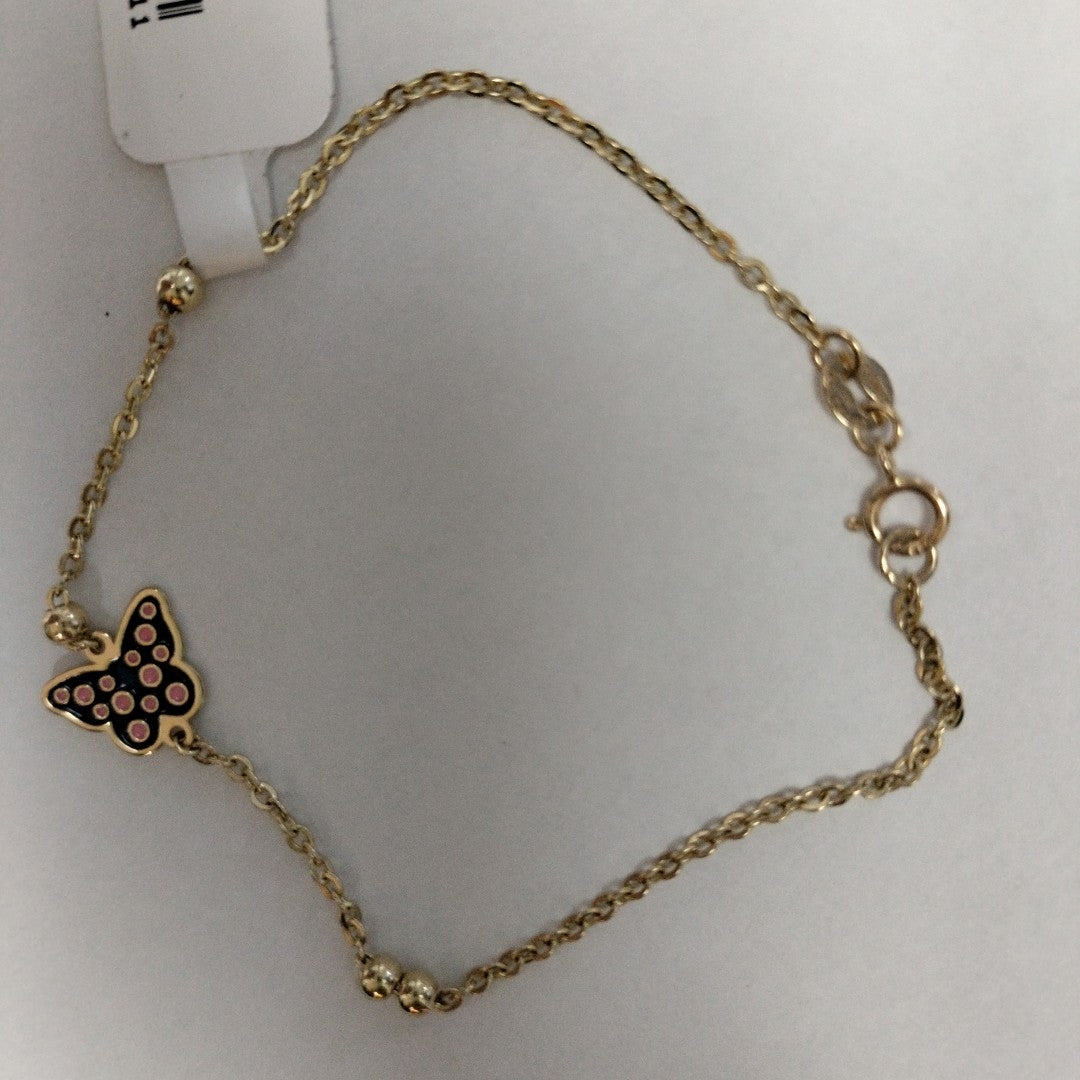 PULSERA TEJIDO ESPECIAL MARIPOSA CON ESMALTE 14K 18 CM 1.8 GR (NUEVO)