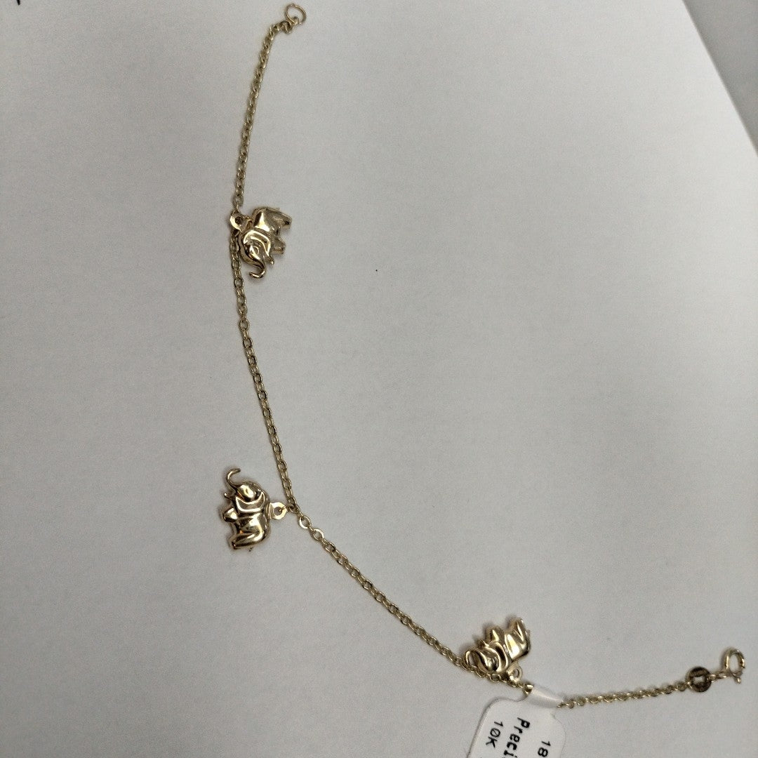 PULSERA ESPECIAL CON DIJES ELEFANTES 10K 18 CM 2.1 GR (NUEVO)