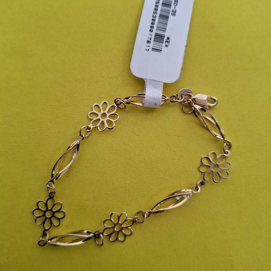 PULSERA ESPECIAL CON FLORES 14K 18 CM 2.7 GR (NUEVO)