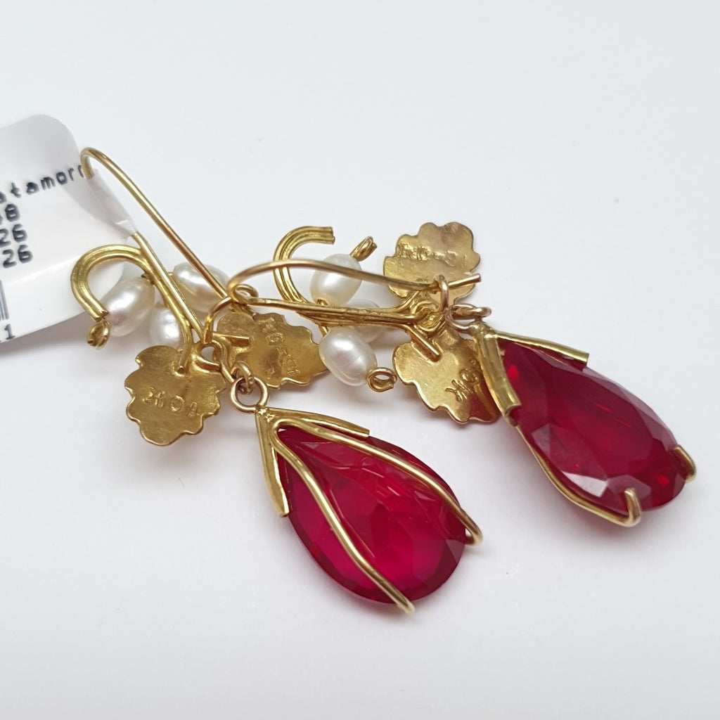 K1 5,50 GRMS 10 K ESPECIFICACIONES COMPLEMENTARIAS ARETES COLGANTES PIEDRA ROJA (SEMINUEVO)