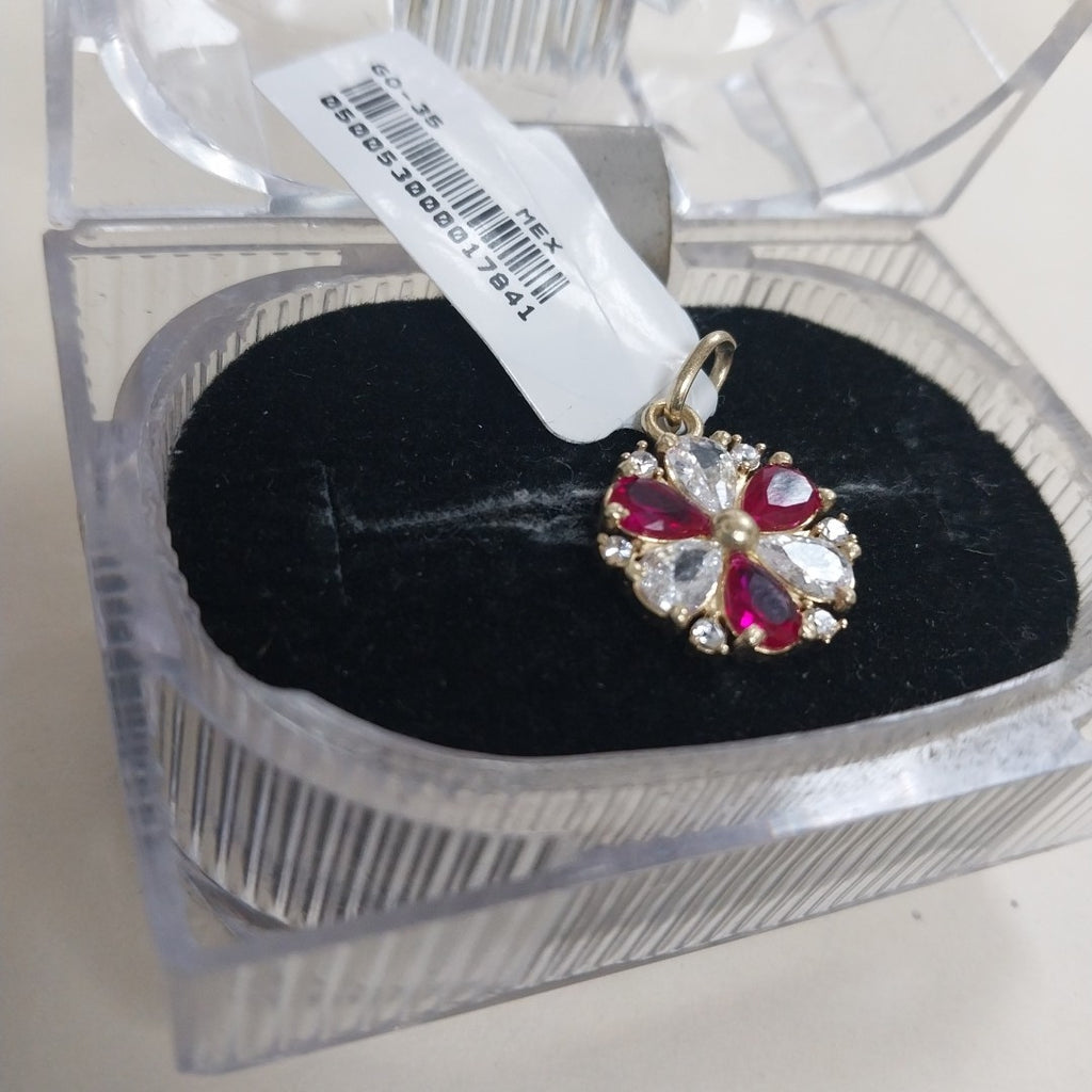 DIJE FLOR CIRCONIAS Y PIEDRAS DE COLOR 14K 2.8 GR (NUEVO)