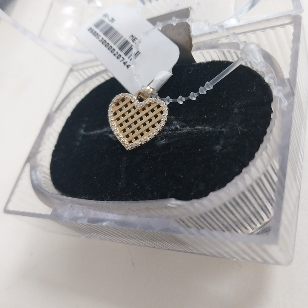 DIJE TEJIDO CORAZON CON CERCO DE CIRCONIAS 14K 1.1 GR (NUEVO)