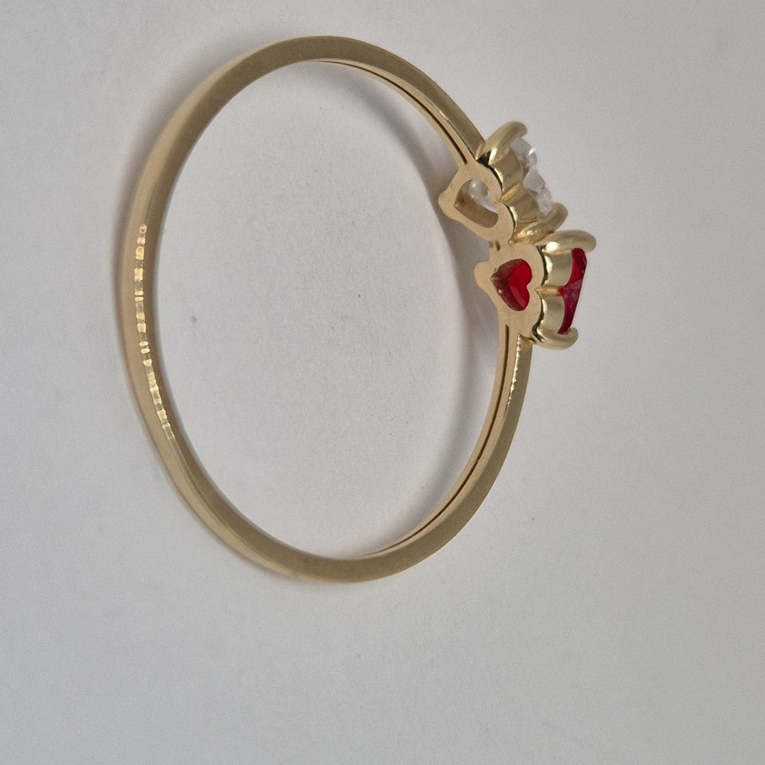 ANILLOS CORAZONES CON CIRCONIA Y PIEDRA DE COLOR 14K TALLA 9 1.2 GR (NUEVO)
