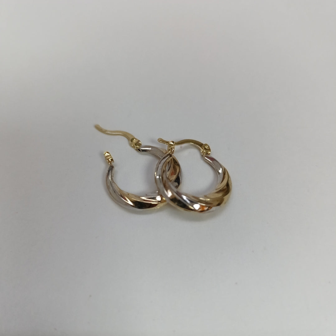 ARETES TEJIDO ARRACADA TRENZADA COMBINADA 14K 1.8 GR (NUEVO)