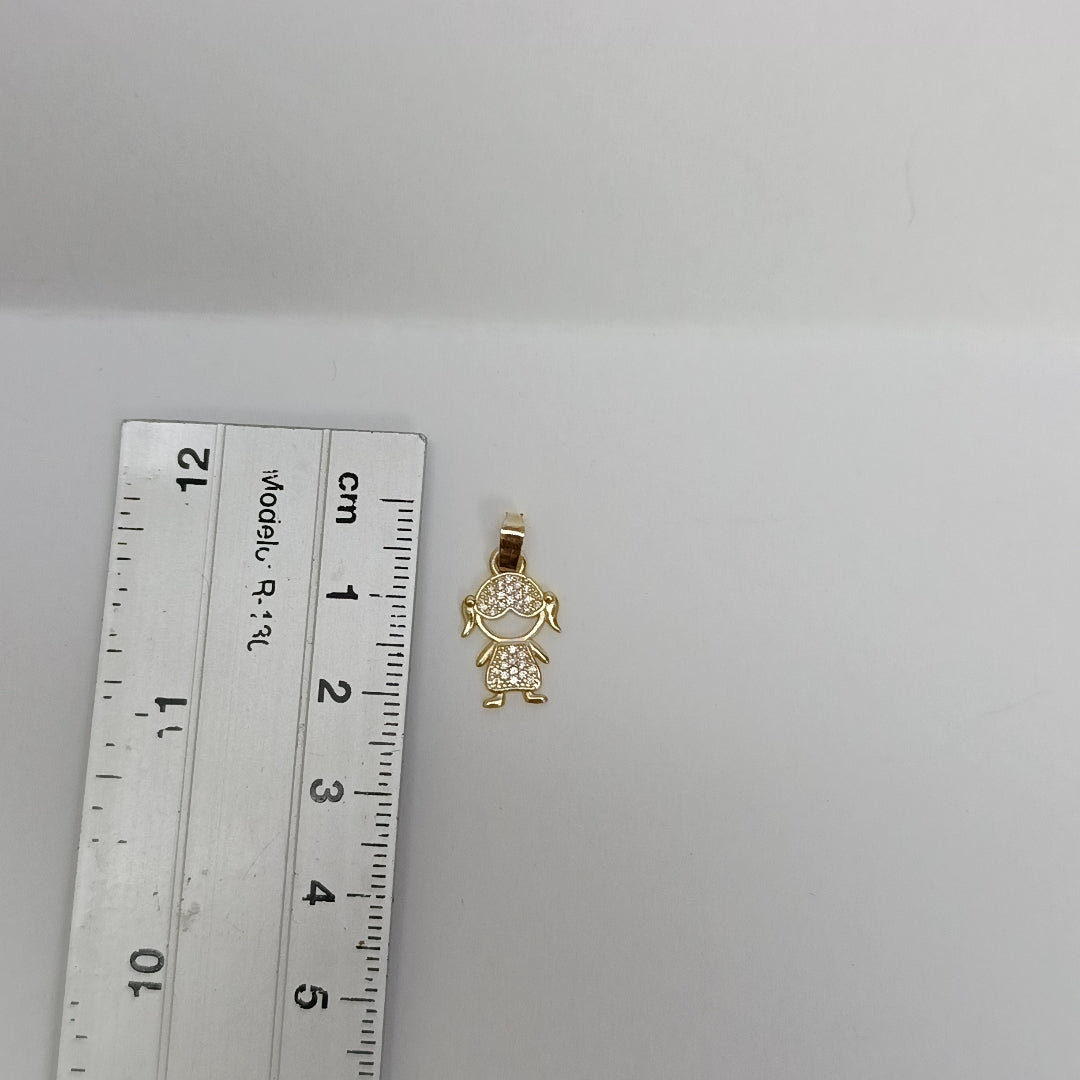 DIJE TEJIDO NIÑA CON CIRCONIAS 14K 0.8 GR (NUEVO)