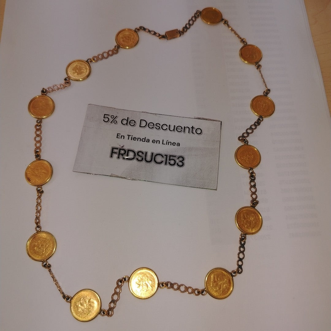 K1 42 GRMS 21 K IDENTIFICACIÓN COLLAR TEJIDO ESPECIAL MONEDAS PES (SEMINUEVO)