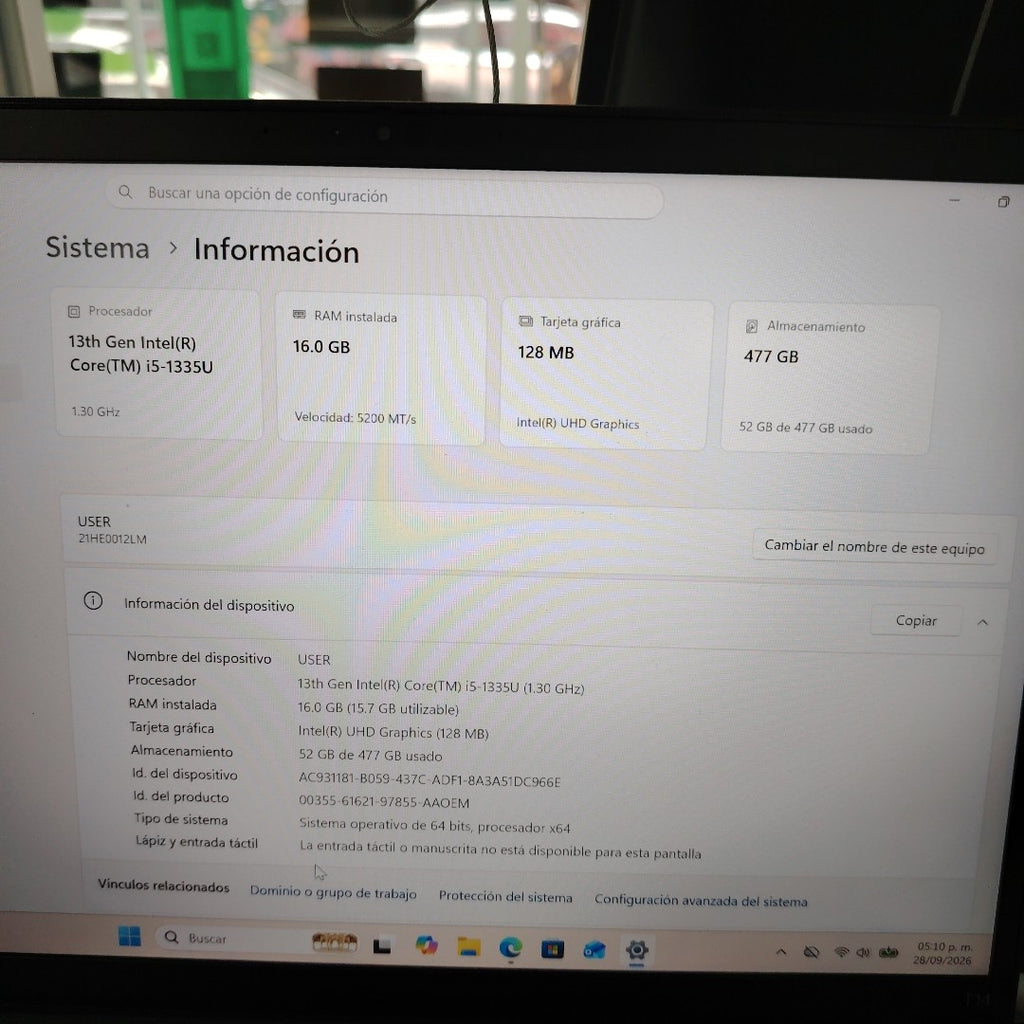 LAPTOP LENOVO THINKPAD T14 GEN 4 (2024) 512 GB SSD 16 GB RAM (SEMINUEVO)