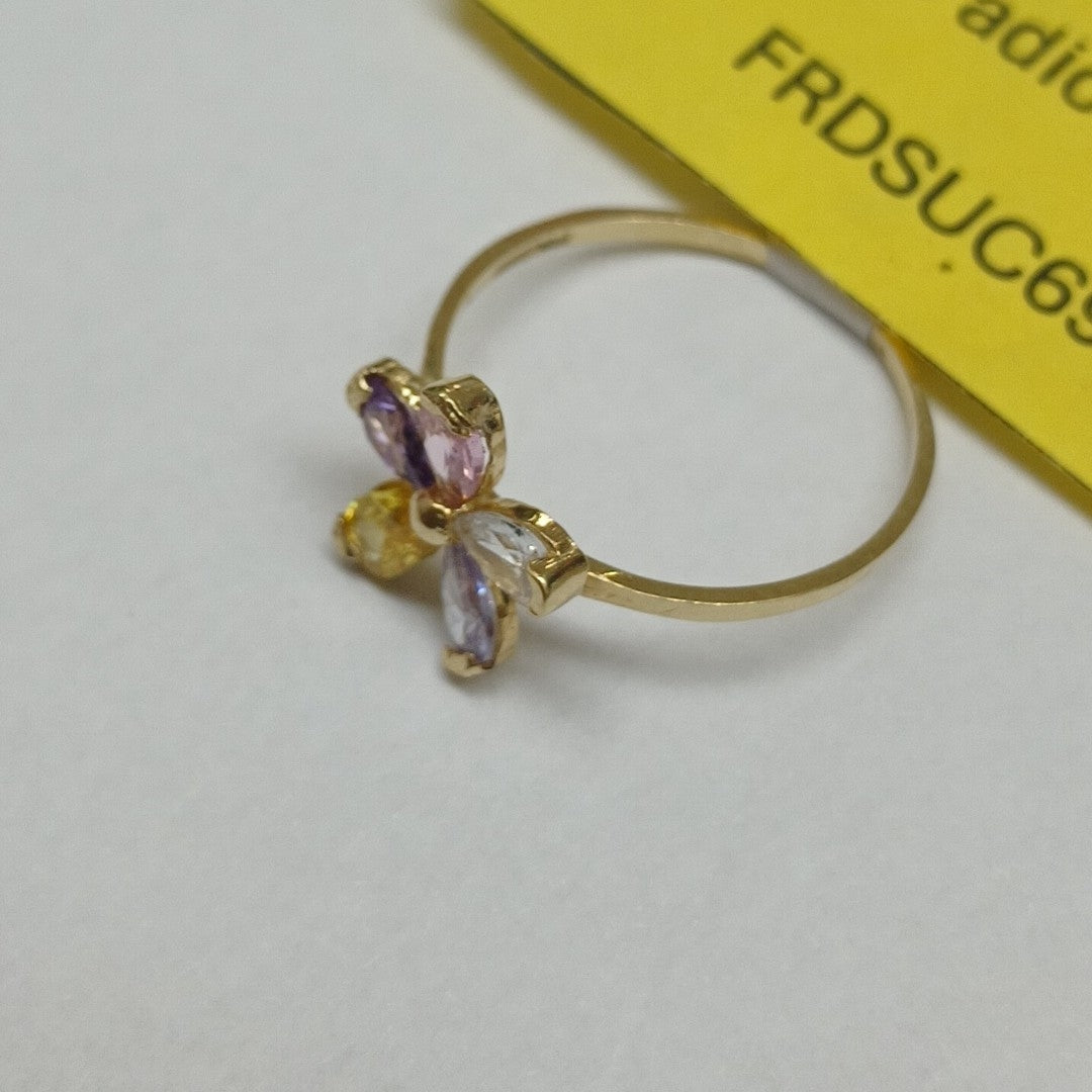 ANILLOS FLOR CON PIEDRAS DE COLOR 14K TALLA 7 1.4 GR (NUEVO)