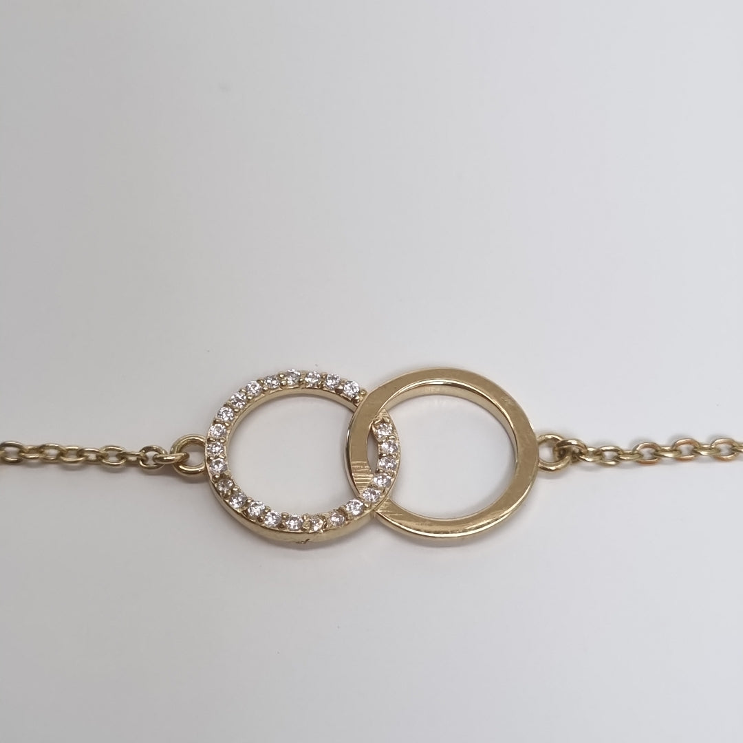 PULSERA TEJIDO ESPECIAL FIG AROS UNIDOS C CIRCS 14K 18 CM 2.1 GR (NUEVO)
