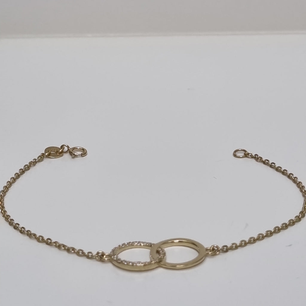 PULSERA TEJIDO ESPECIAL FIG AROS UNIDOS C CIRCS 14K 18 CM 2.1 GR (NUEVO)