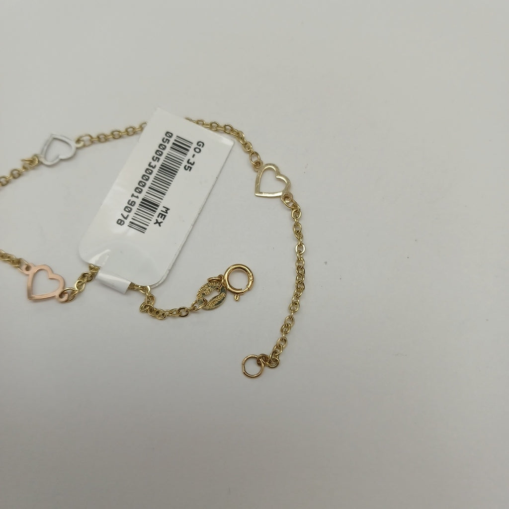 PULSERA ESPECIAL CON CORAZONES 14K 18 CM 1.3 GR (NUEVO)