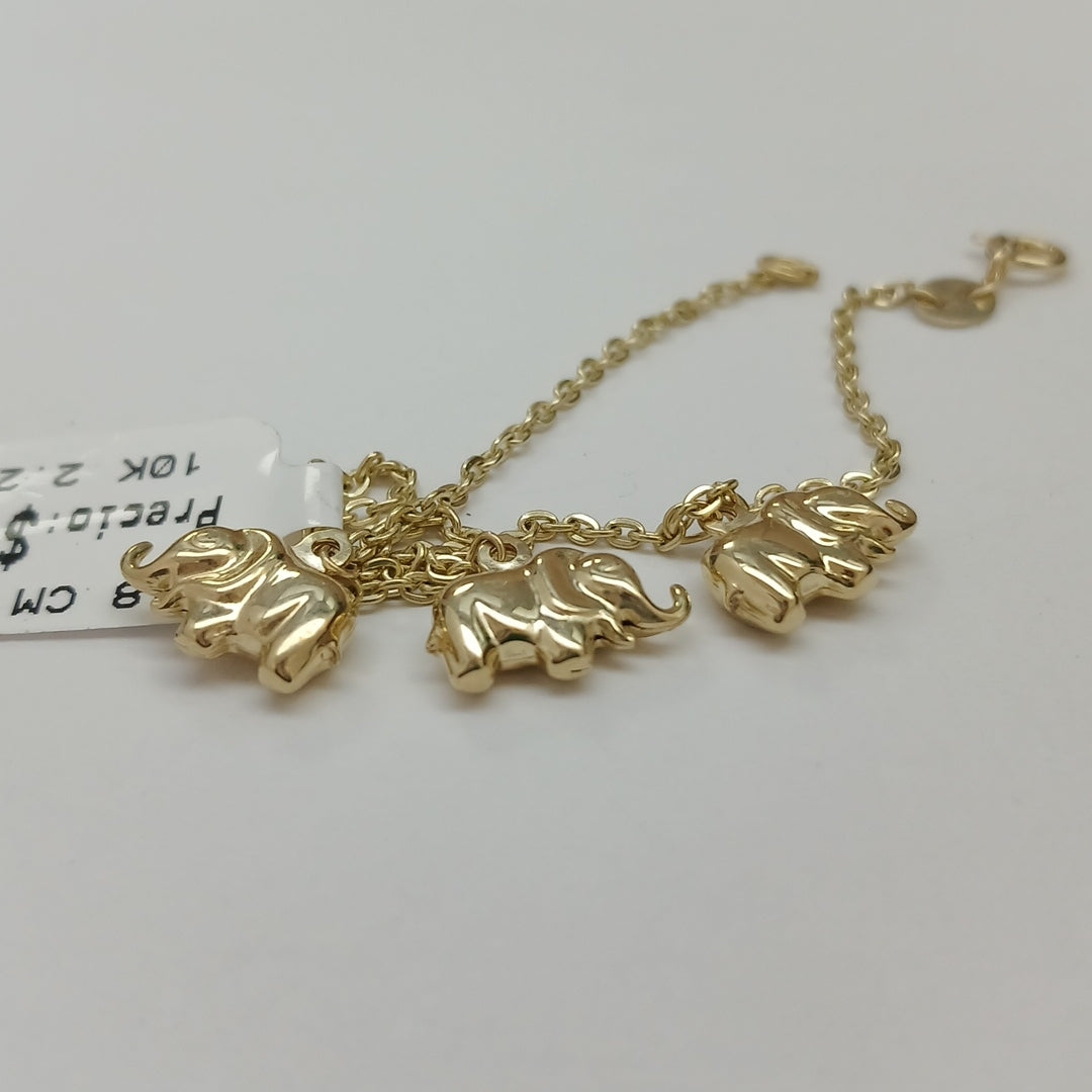 PULSERA ESPECIAL CON DIJES ELEFANTES 10K 18 CM 2.2 GR (NUEVO)
