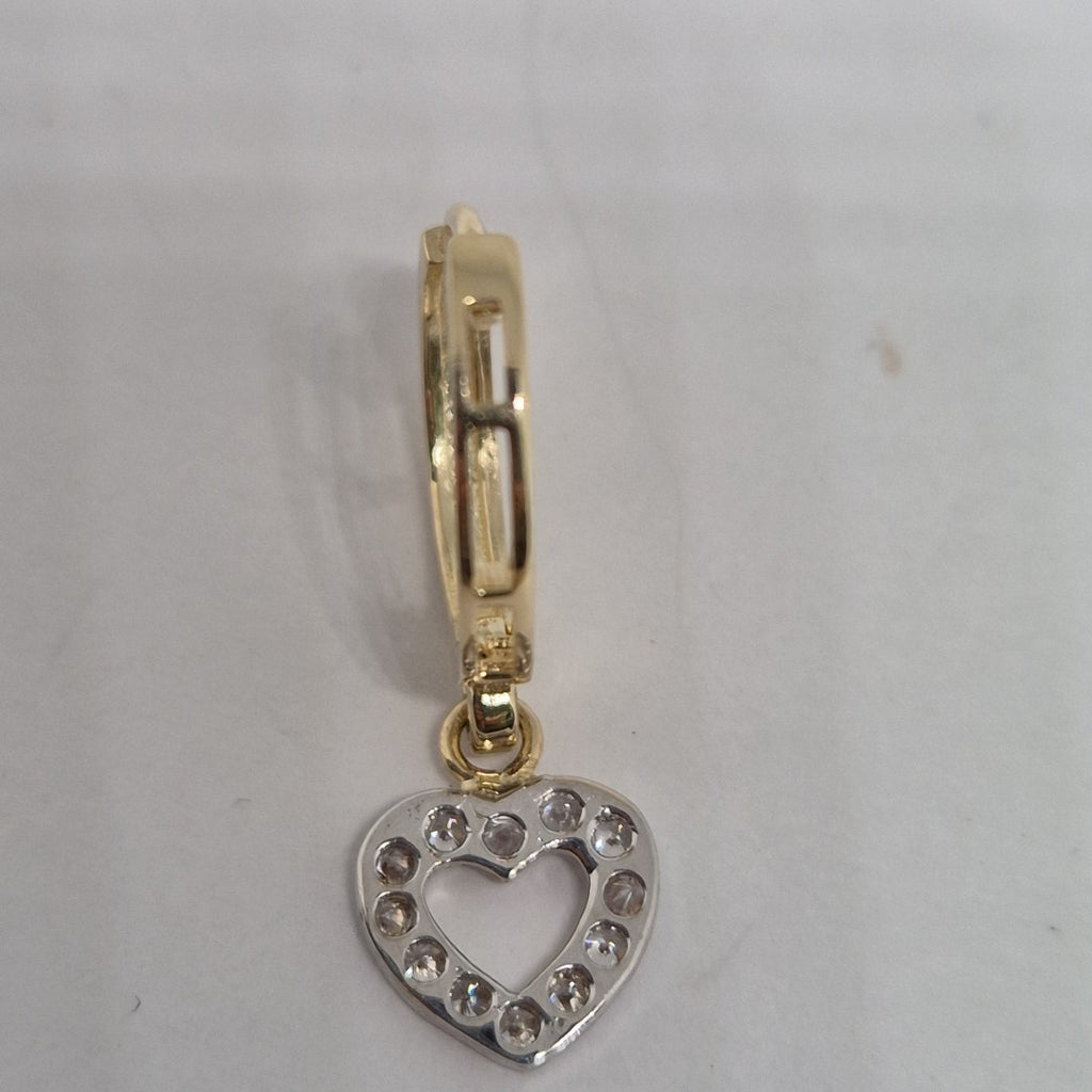 ARETES HUGGIES CON DIJE CORAZON Y CIRCONIAS 14K 2.2 GR (NUEVO)
