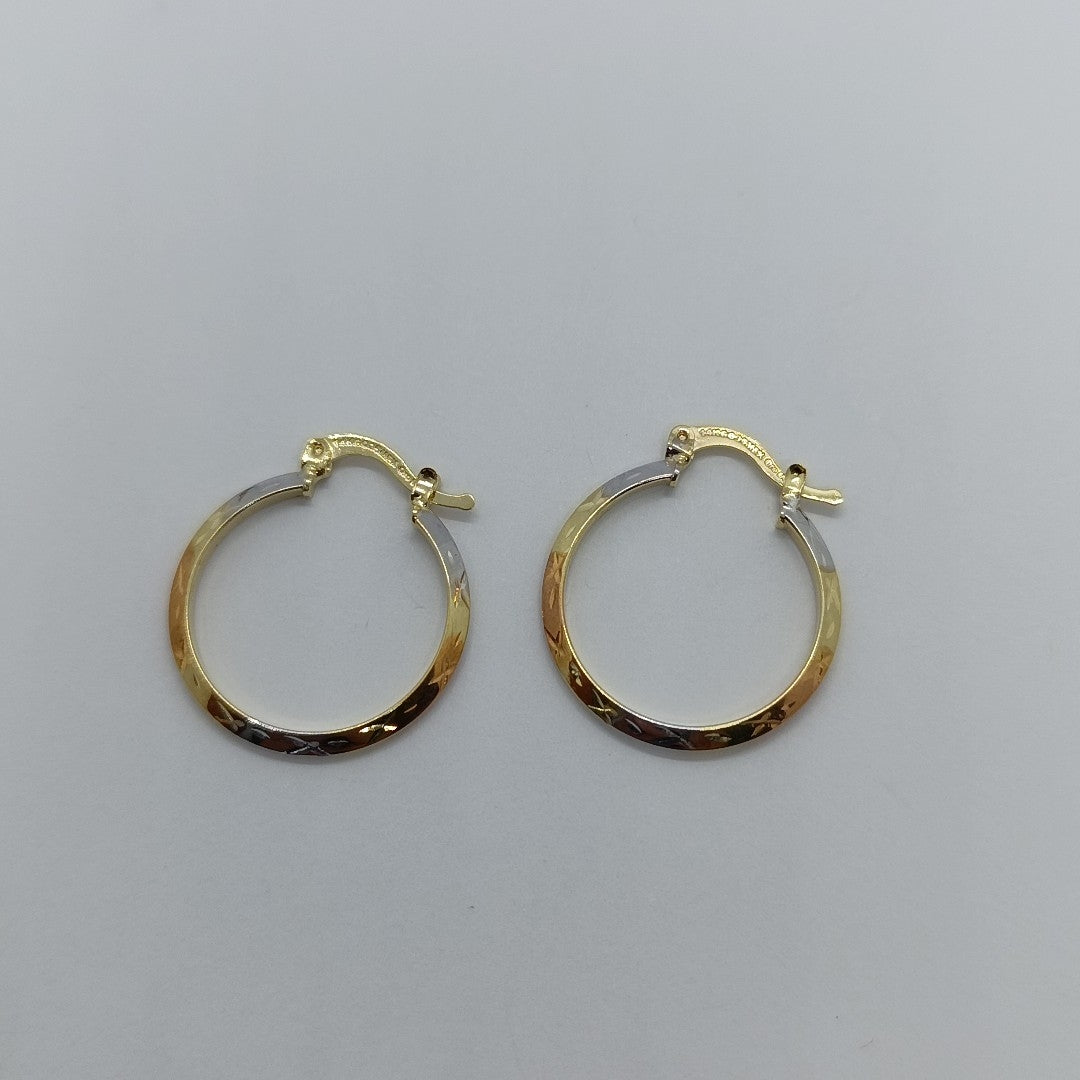 ARETES TEJIDO ARRACADAS BISELADAS COMBINADAS 14K 1.4 GR (NUEVO)