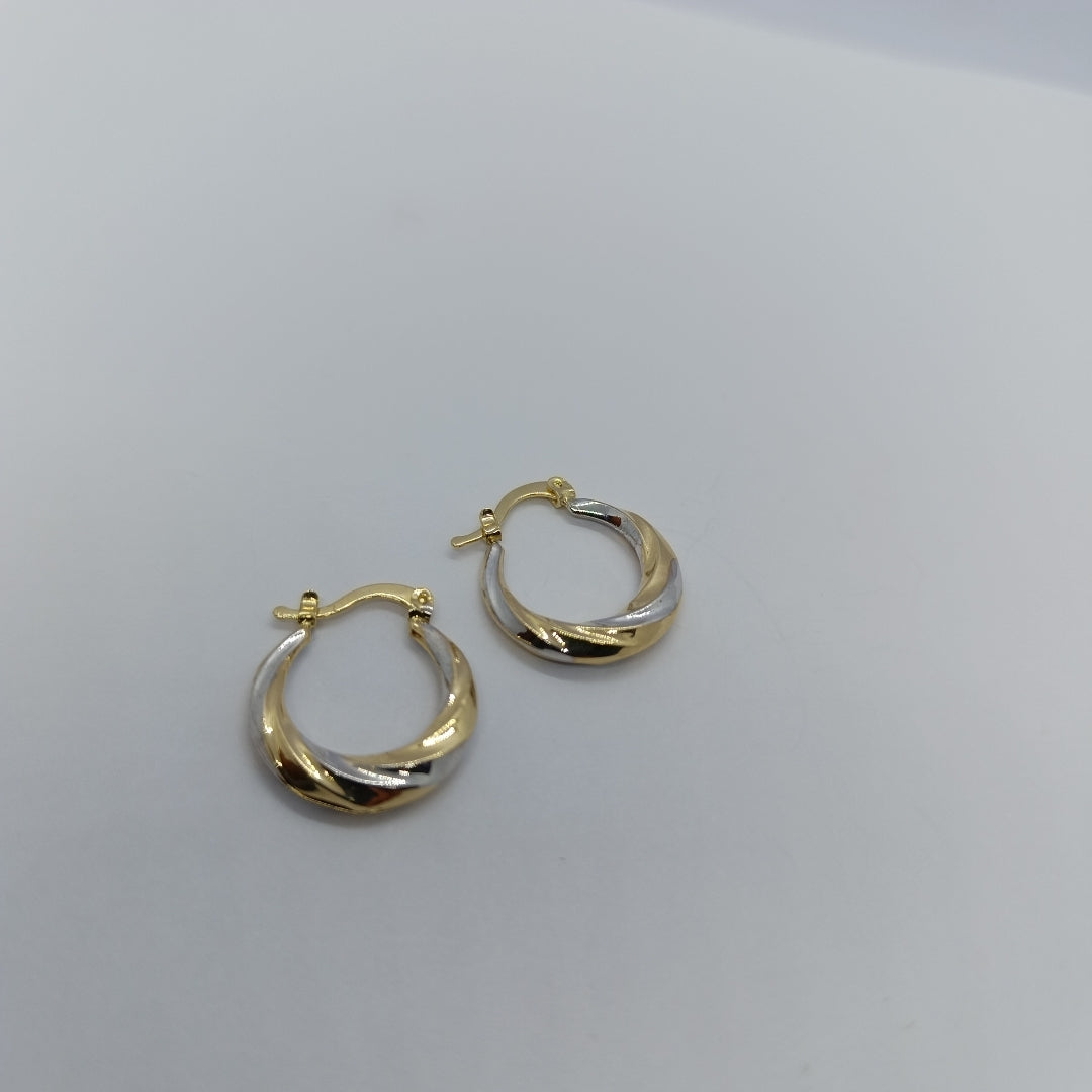 ARETES TEJIDO ARRACADA TRENZADA COMBINADA 14K 1.9 GR (NUEVO)