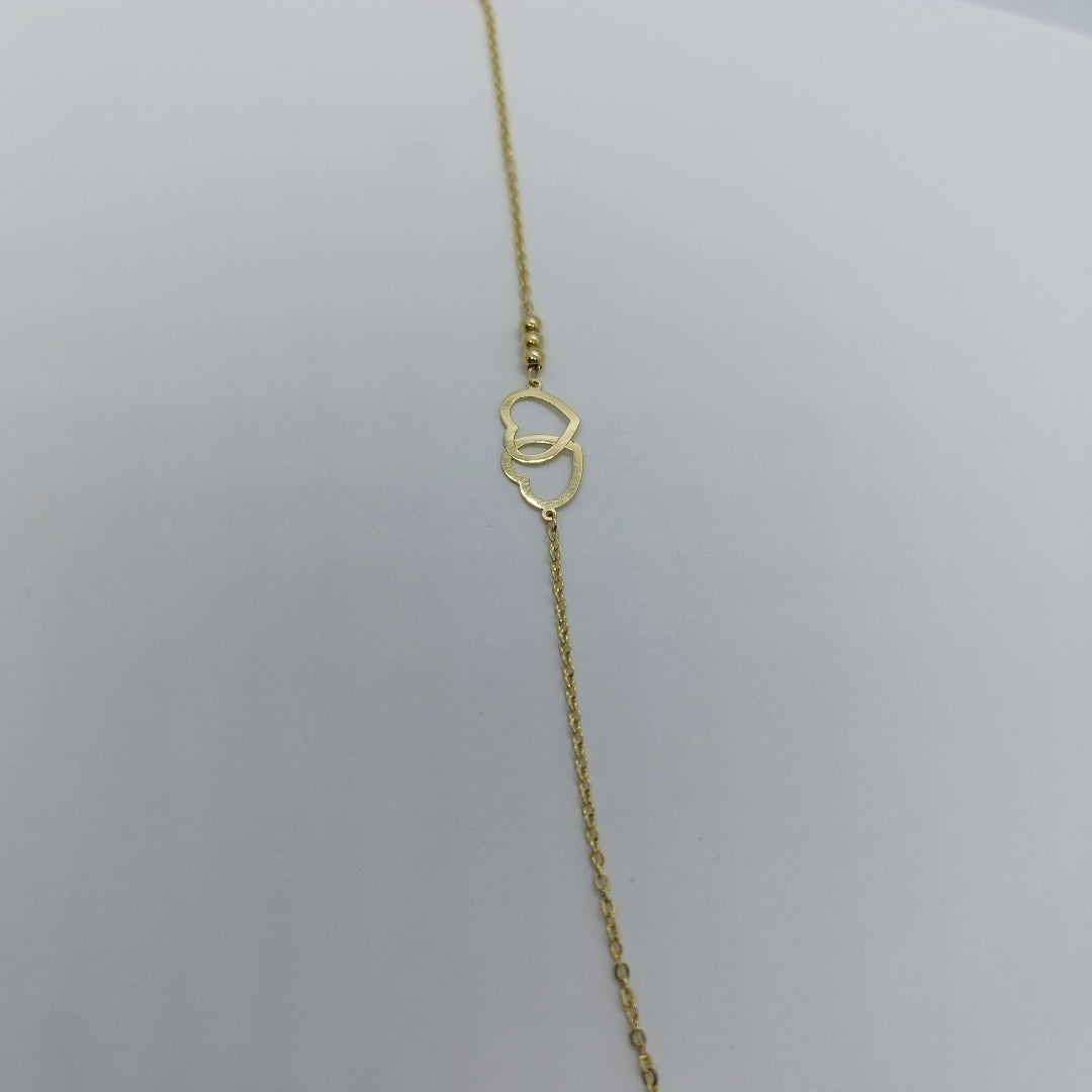 PULSERA TEJIDO ESPECIAL C CORAZONES 14K 18 CM 1.7 GR (NUEVO)