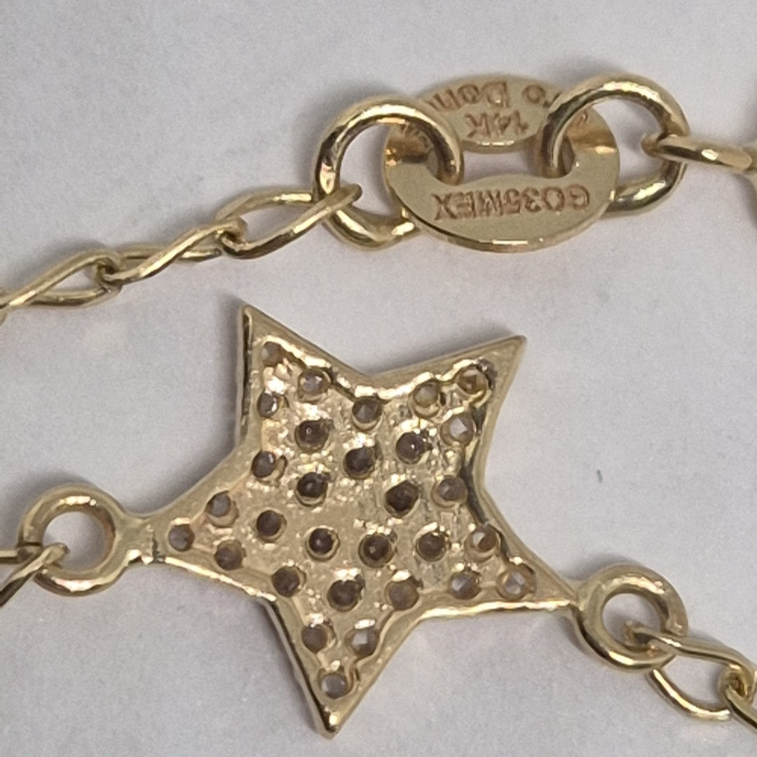 PULSERA ESPECIAL CON ESTRELLA Y CIRCONIAS 14K 18 CM 1.5 GR (NUEVO)