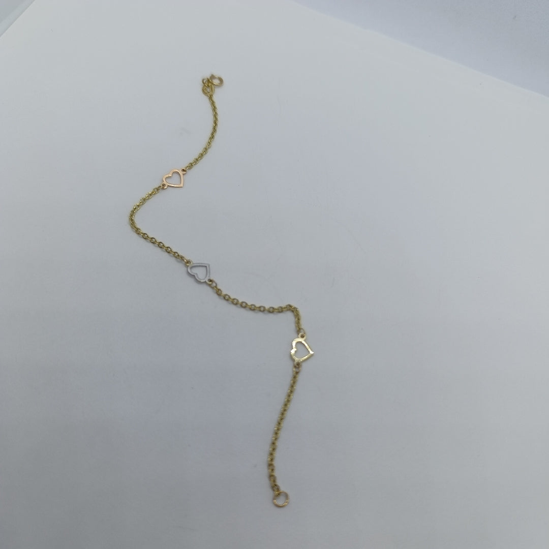 PULSERA ESPECIAL CON CORAZONES 14K 18 CM 1.3 GR (NUEVO)