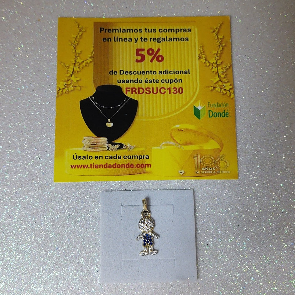 DIJE NIÑO CON CIRCONIAS Y PIEDRAS DE COLOR 10K 0.8 GR (NUEVO)