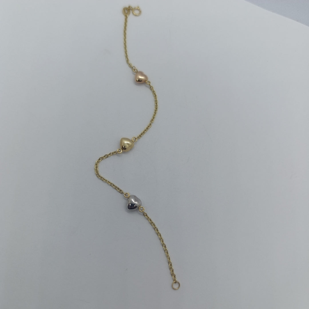 PULSERA ESP CON CORAZONES COMBINADOS 14K 18 CM 1.6 GR (NUEVO)
