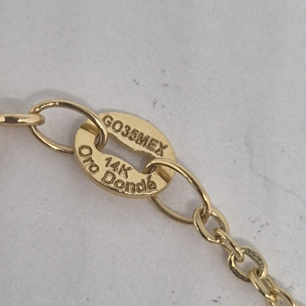 PULSERA ESP CON FIG CORAZONES 14K 18 CM 1.8 GR (NUEVO)