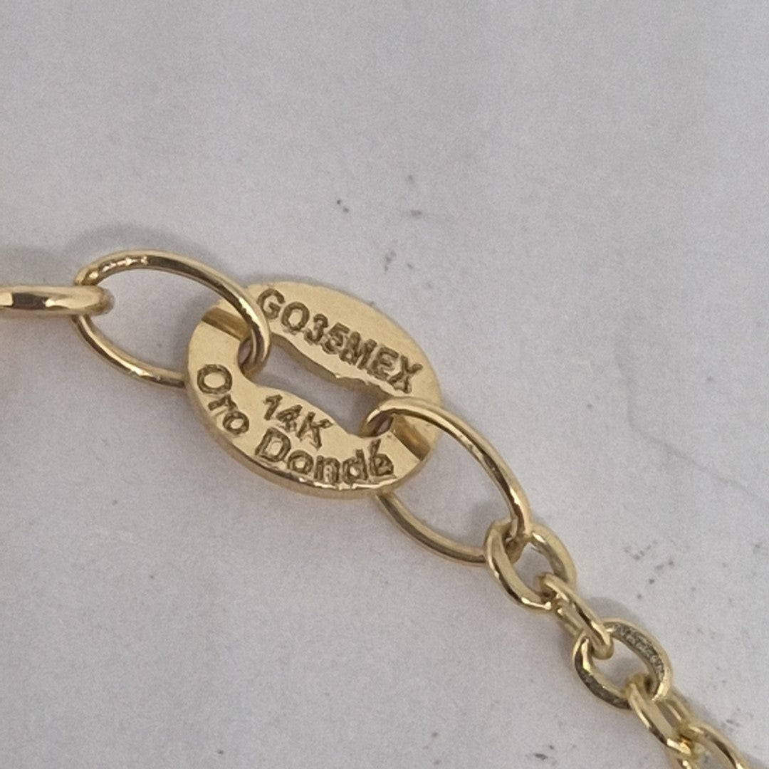 PULSERA ESP CON FIG CORAZONES 14K 18 CM 1.8 GR (NUEVO)