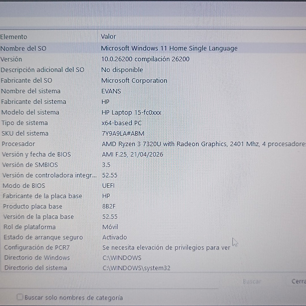 LAPTOP HP 15-FC0000LA(2024) 512 GB SSD 8 GB RAM (SEMINUEVO)