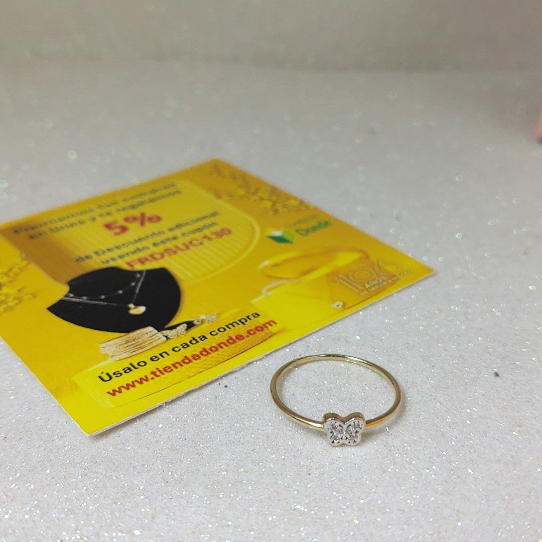 ANILLO ANILLITO MARIPOSA C CIRCONIAS 14K 7.5 TALLA 1 GR (NUEVO)