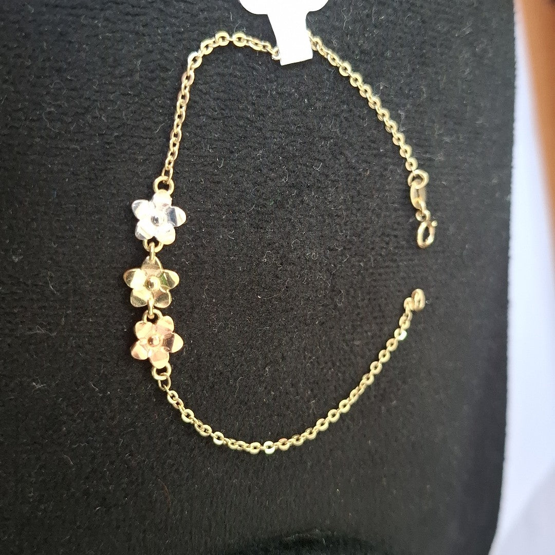 PULSERA TEJIDO ESPECIAL FIG FLORES 14K 18 CM 2 GR (NUEVO)