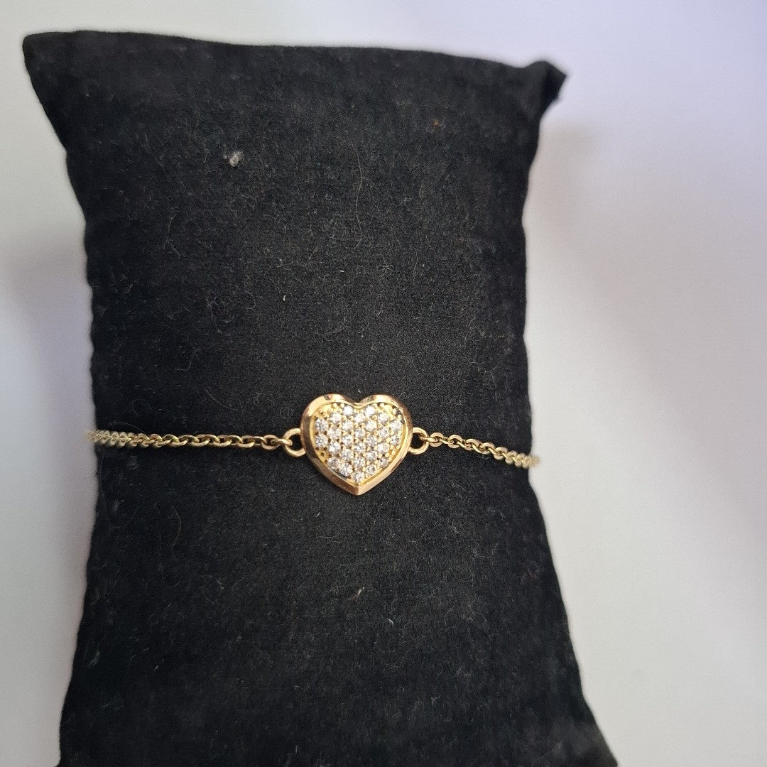 PULSERA TEJIDO ESPECIAL C CORAZON CIRCONIAS 14K 18 CM 2 GR (NUEVO)