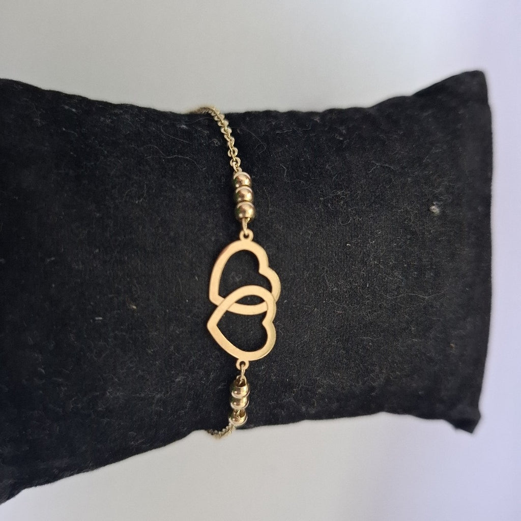 PULSERA TEJIDO ESPECIAL C CORAZONES 14K 18 CM 1.7 GR (NUEVO)