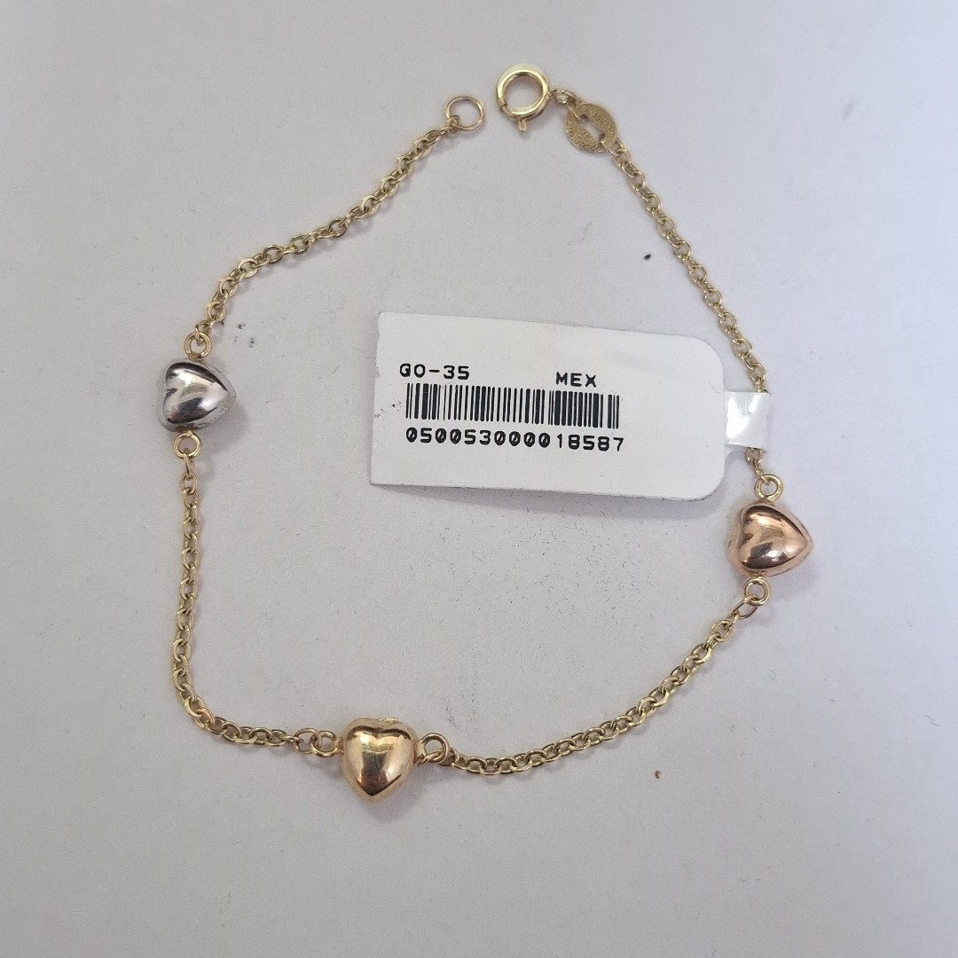 PULSERA ESP CON CORAZONES COMBINADOS 14K 18 CM 1.6 GR (NUEVO)