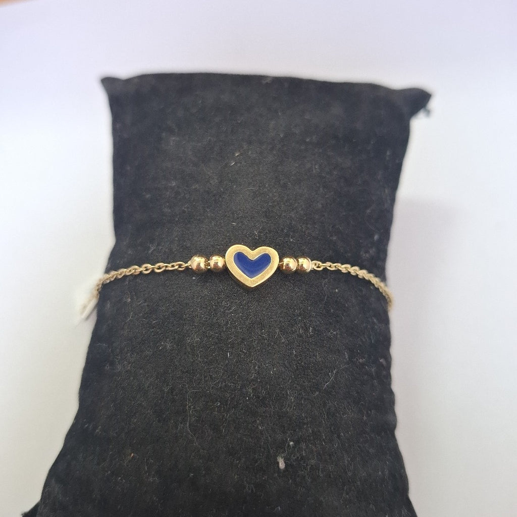 PULSERA TEJIDO ESPECIAL CON FIGURA CORAZON CON ESMALTE AZUL 14K 18 CM 2 GR (NUEVO)