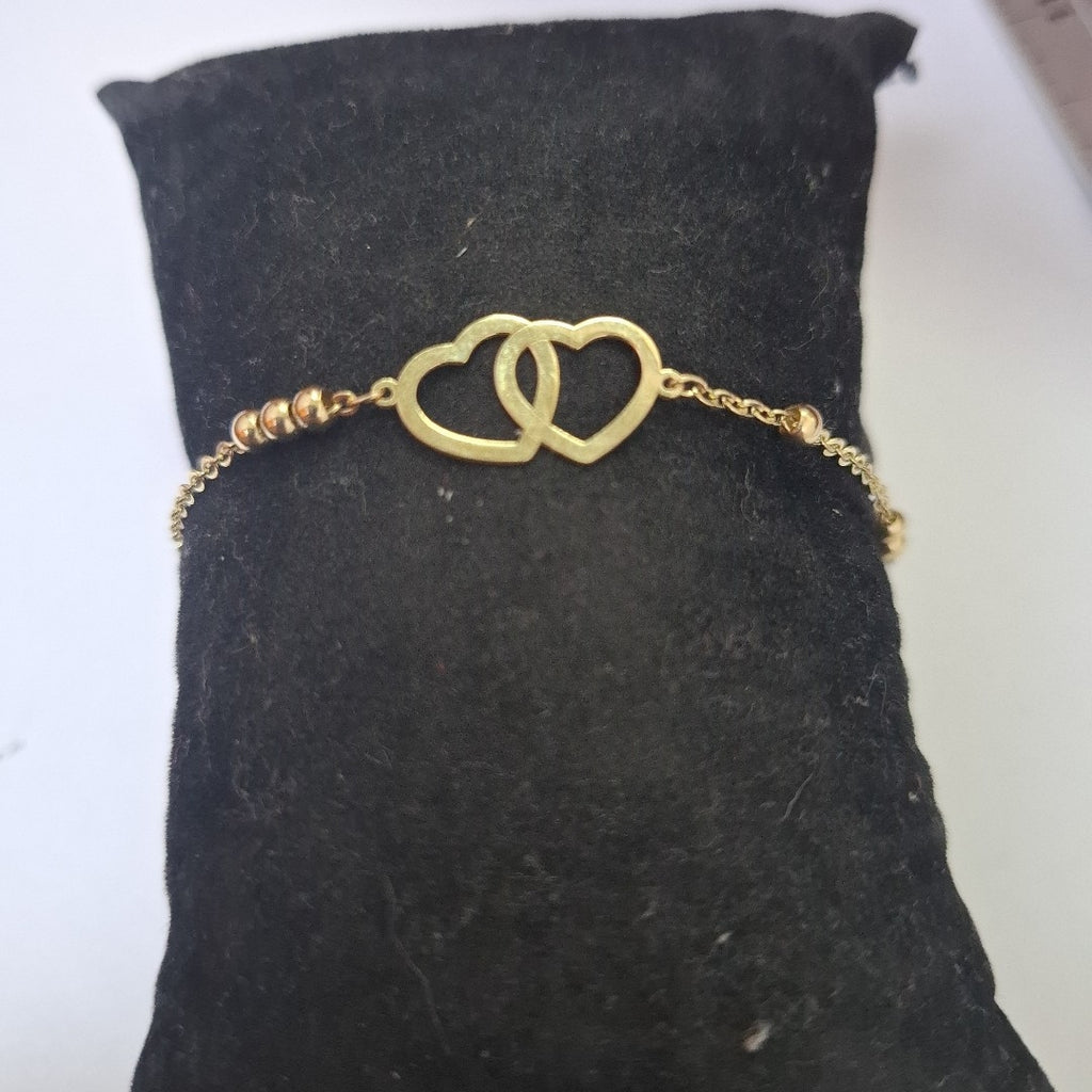 PULSERA TEJIDO ESPECIAL C CORAZONES 14K 18 CM 1.7 GR (NUEVO)