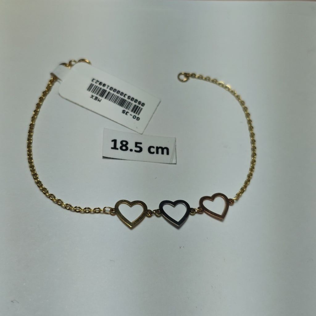 PULSERA ESPECIAL CON CORAZONES 14K 18 CM 1.4 GR (NUEVO)