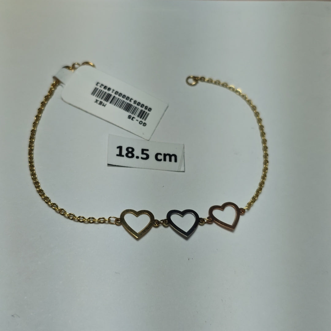PULSERA ESPECIAL CON CORAZONES 14K 18 CM 1.4 GR (NUEVO)